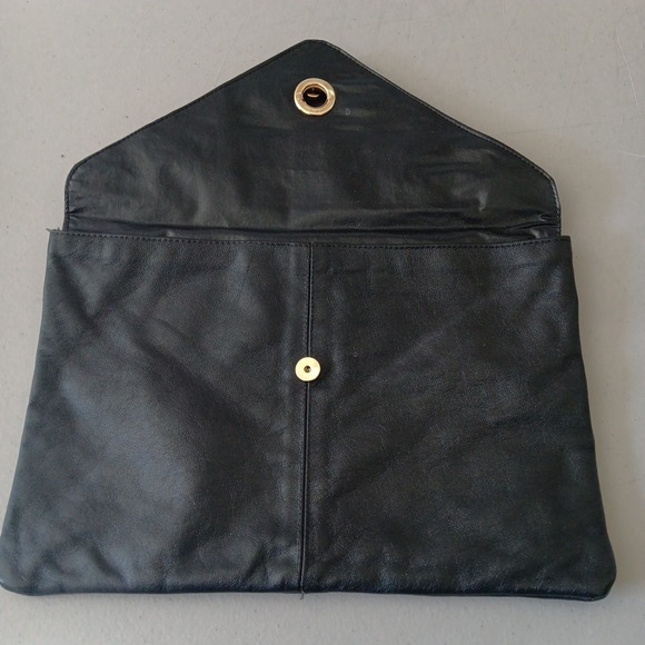 Joan‎ Harper Handbag Double Envelope Clutch Black Italian Leather Retro Goth VTG - Picture 5 of 13